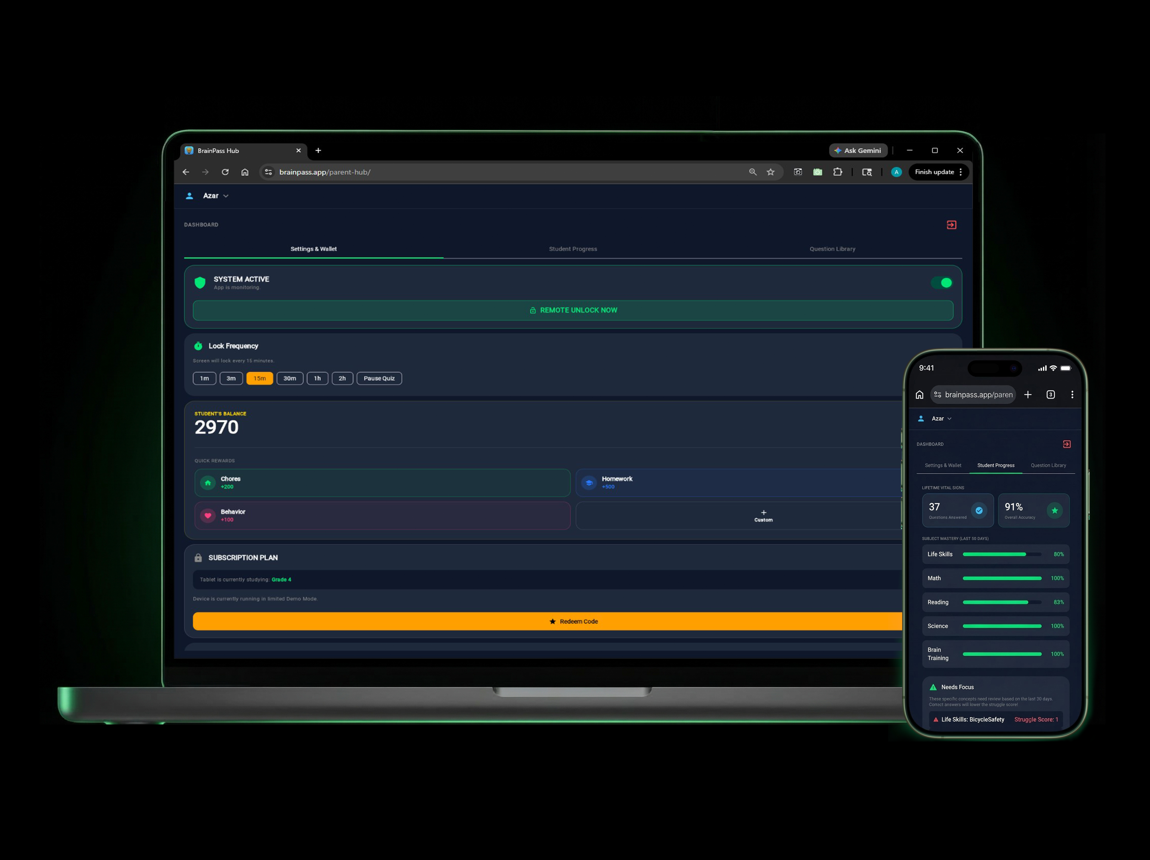 BrainPass Parent Hub Dashboard