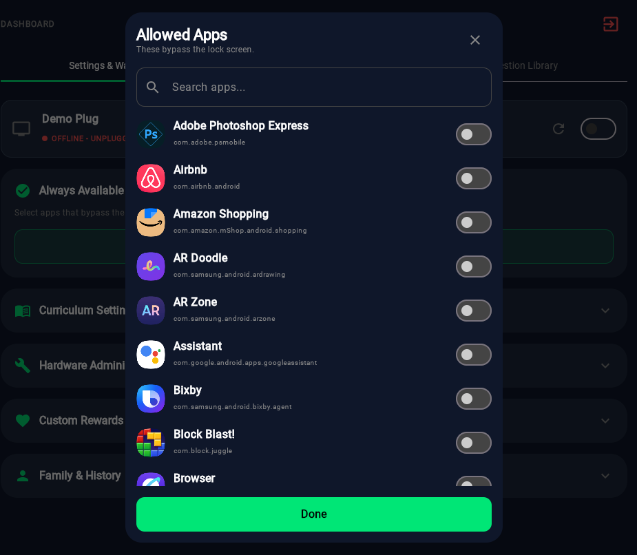 App Whitelist Modal UI