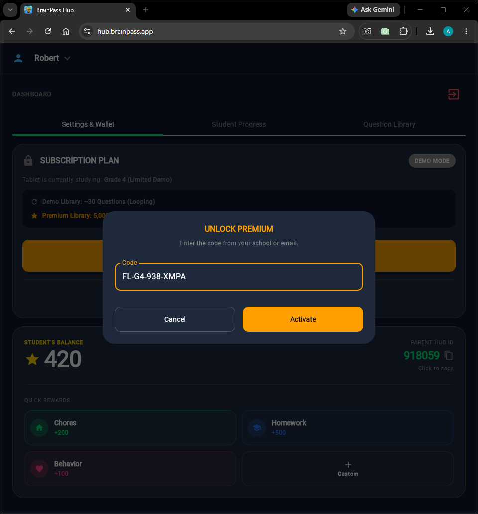 Code Entry Popup View